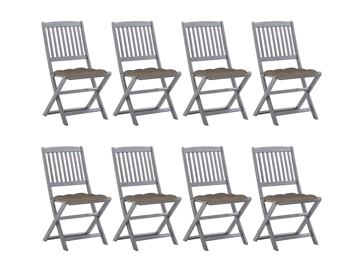 Set di 8 sedie pieghevoli da esterno con cuscini in legno di acacia