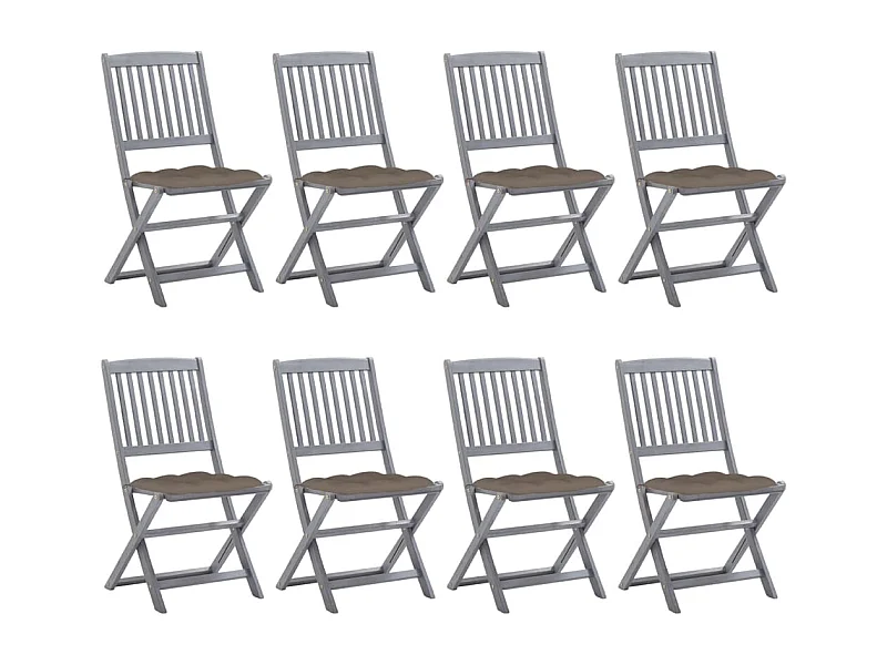 Set di 8 sedie pieghevoli da esterno con cuscini in legno di acacia