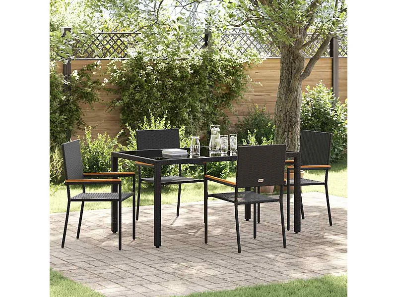 Juego de comedor de jardín de 5 piezas negro