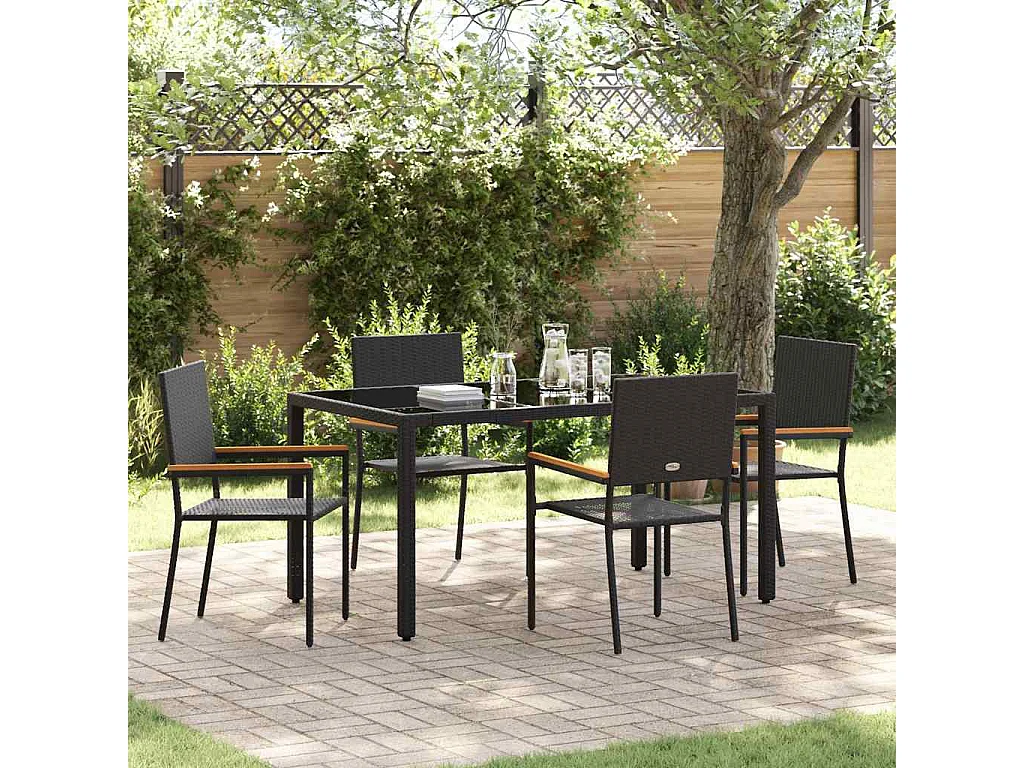 Juego de comedor de jardín de 5 piezas negro