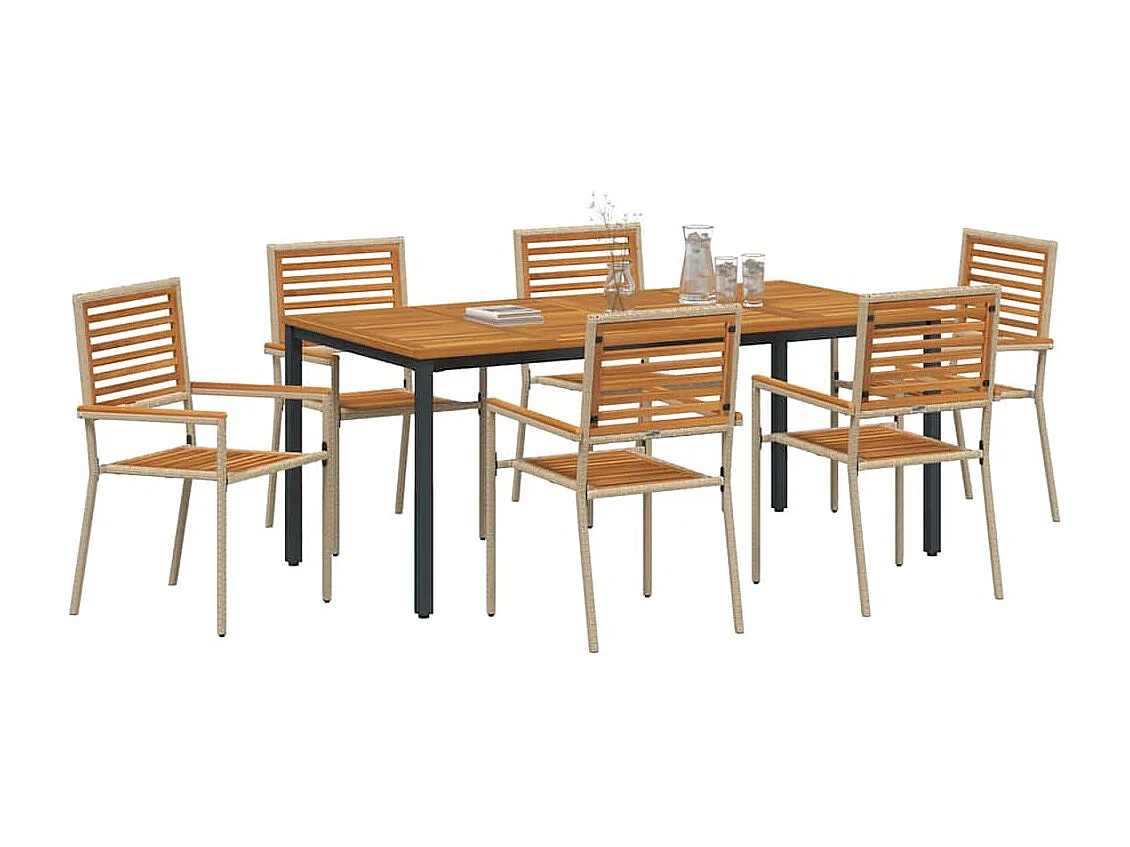 Set da pranzo da giardino 7 pezzi, beige