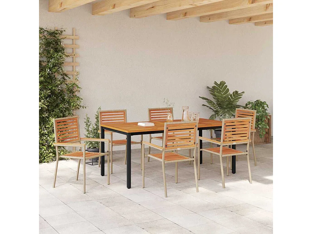 Set da pranzo da giardino 7 pezzi, beige