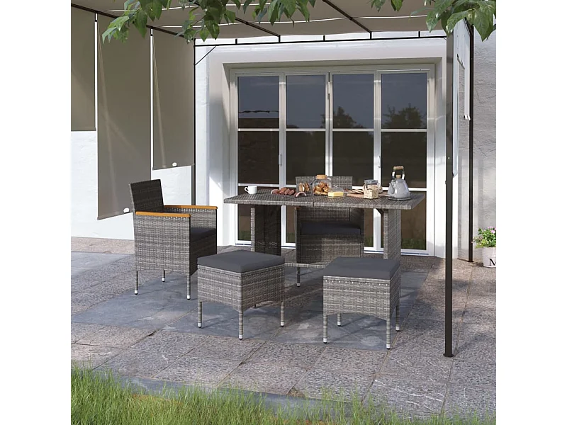 Jeu de chaise et tabouret de jardin 4 pcs Résine tressée Gris