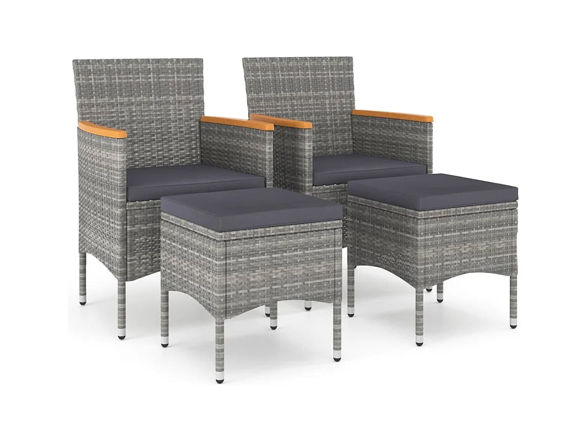 Set di 4 sedie e sgabelli da giardino in resina intrecciata grigia