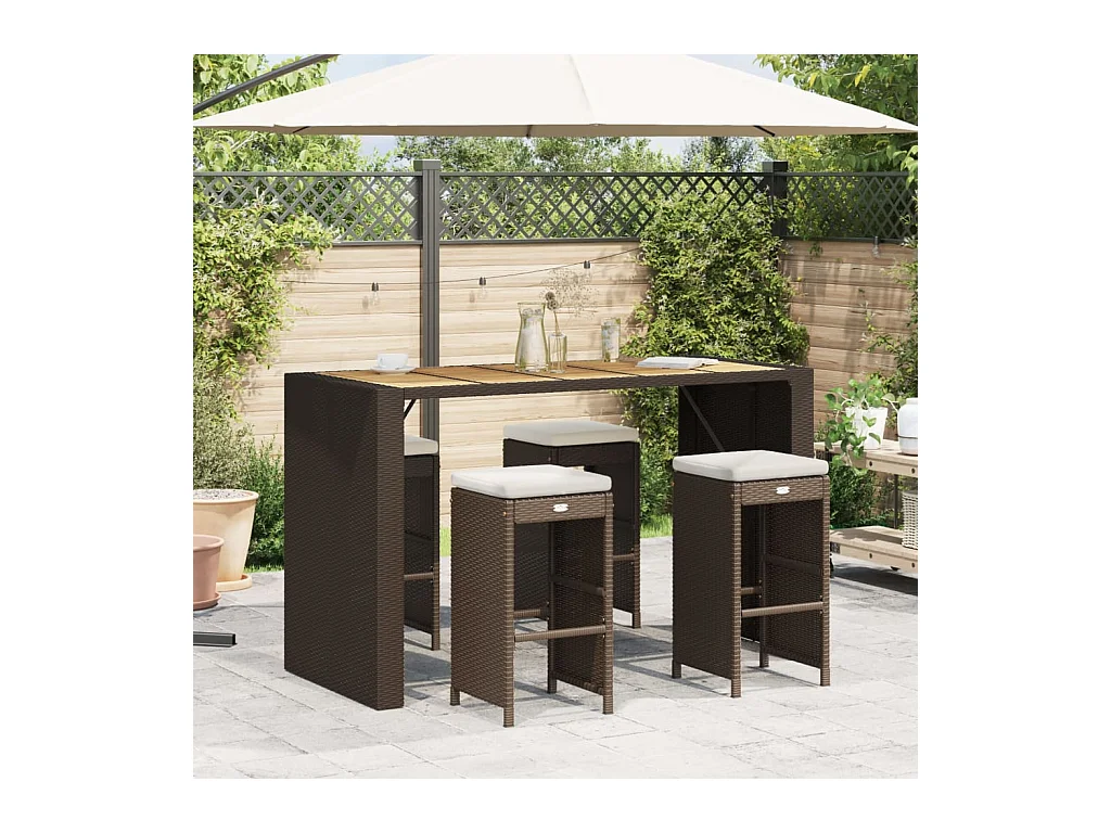 Set di 4 cuscini per sgabelli da bar da giardino in resina di vimini marrone