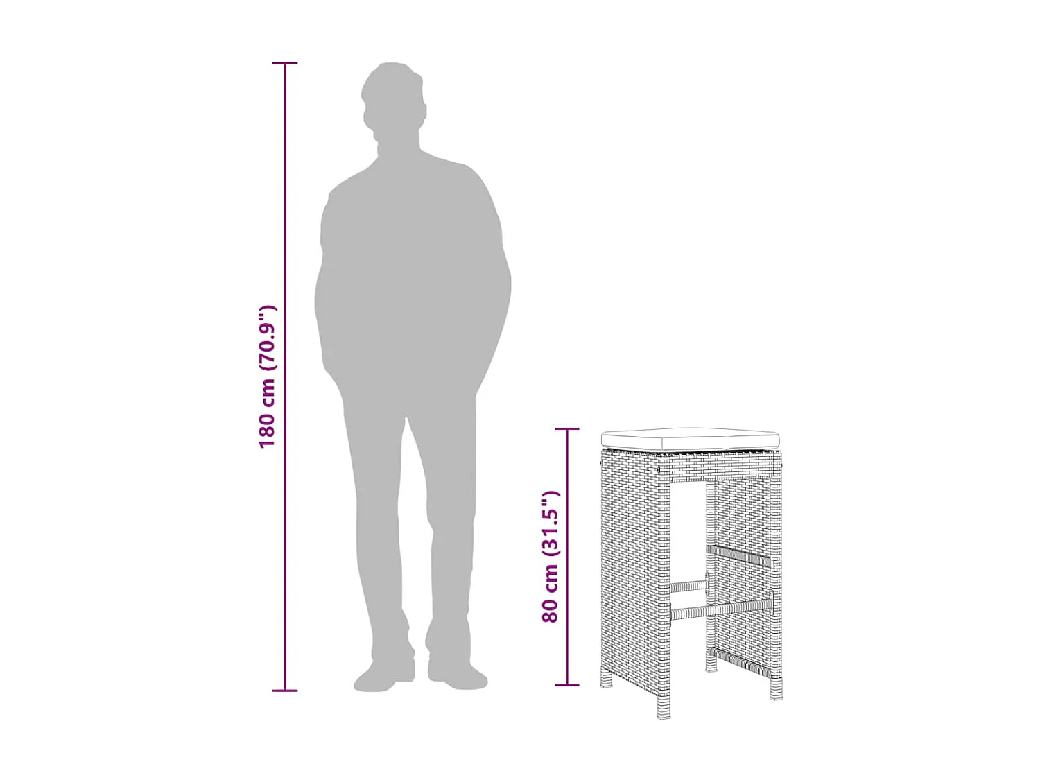 Juego de 4 cojines para taburetes de bar de jardín de mimbre marrón de resina