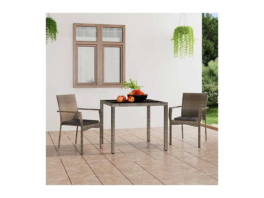 Chaises de jardin avec coussins lot de 2 Résine tressée Gris