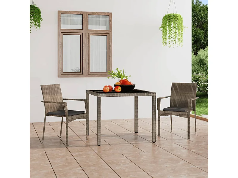 Set di 2 sedie da giardino con cuscini in resina intrecciata grigia