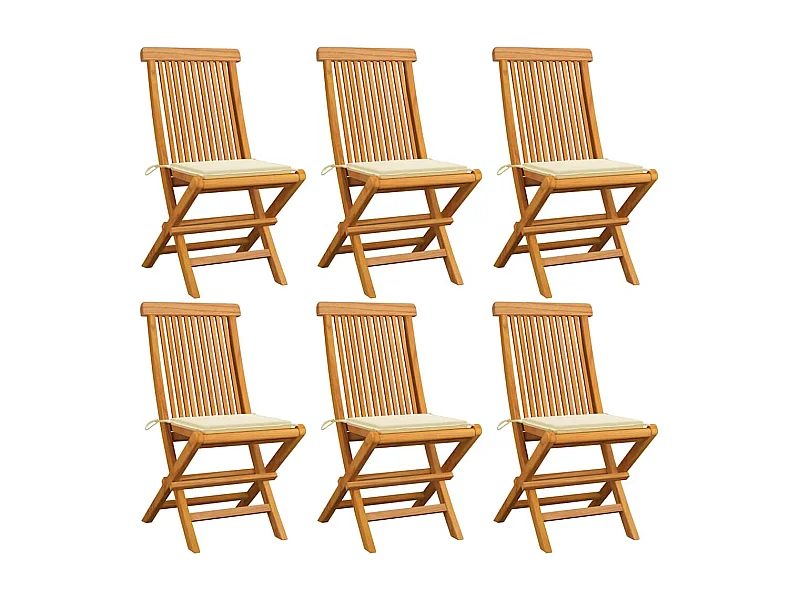 Chaises de jardin et coussins crème lot de 6 Bois teck massif