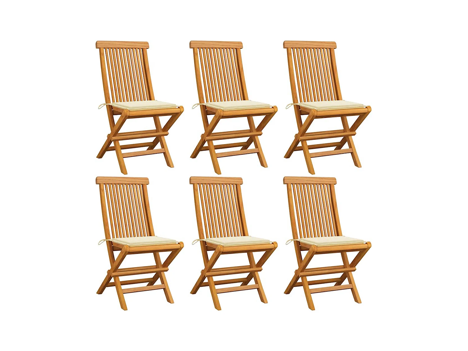 Chaises de jardin et coussins crème lot de 6 Bois teck massif