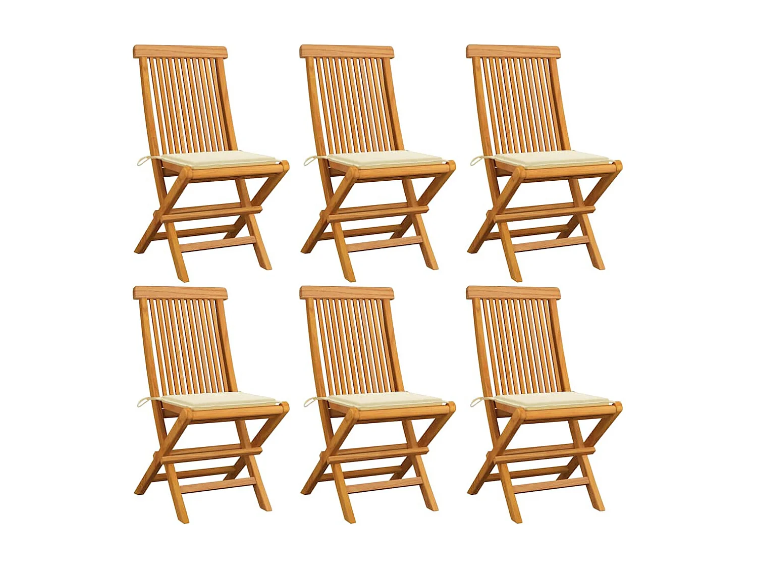 Chaises de jardin et coussins crème lot de 6 Bois teck massif