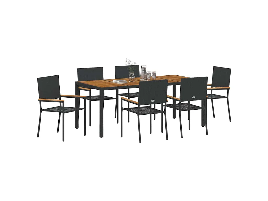 Set da pranzo da giardino 7 pezzi nero