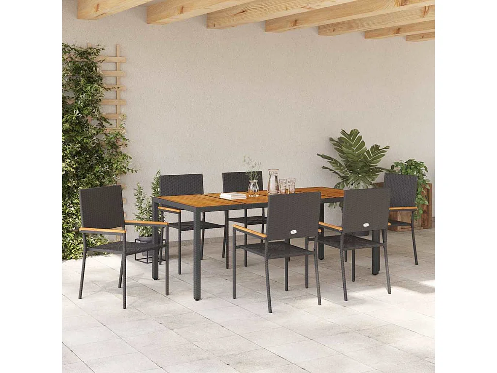 Set da pranzo da giardino 7 pezzi nero