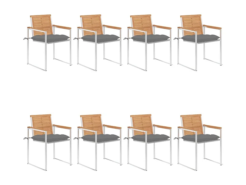 Tuinstoelenset van 8 met kussens Massief teakhout