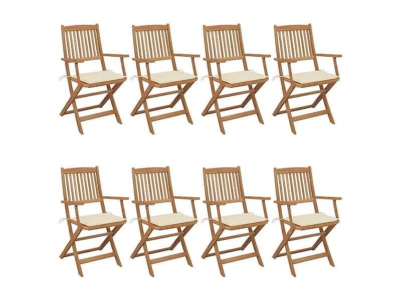 Conjunto de 8 sillas de jardín plegables con cojines de madera de acacia