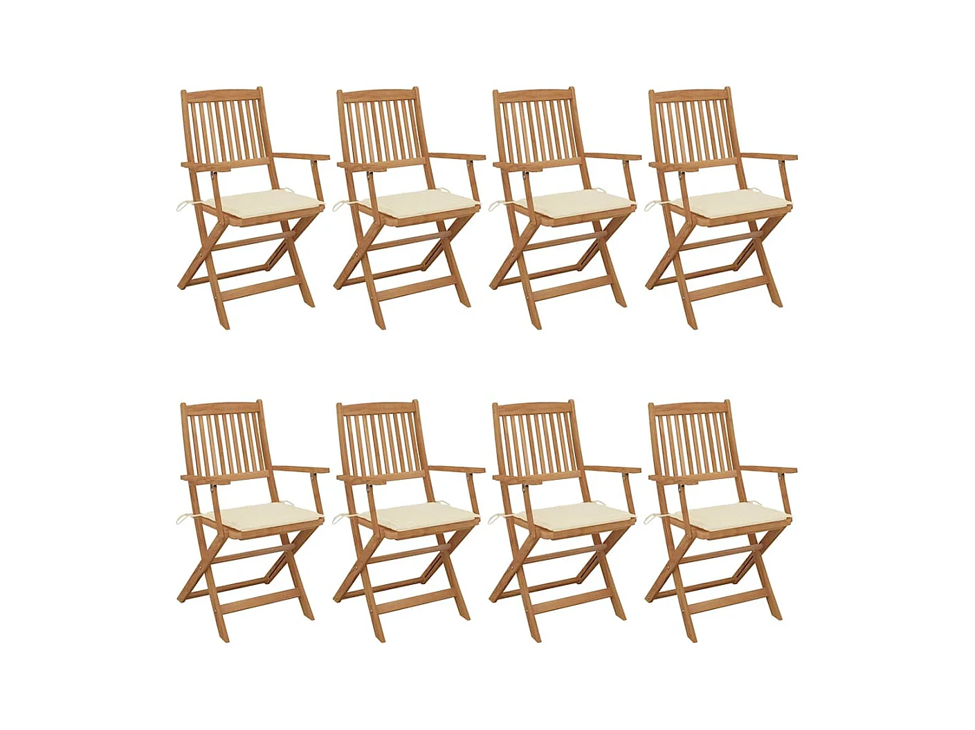 Conjunto de 8 sillas de jardín plegables con cojines de madera de acacia