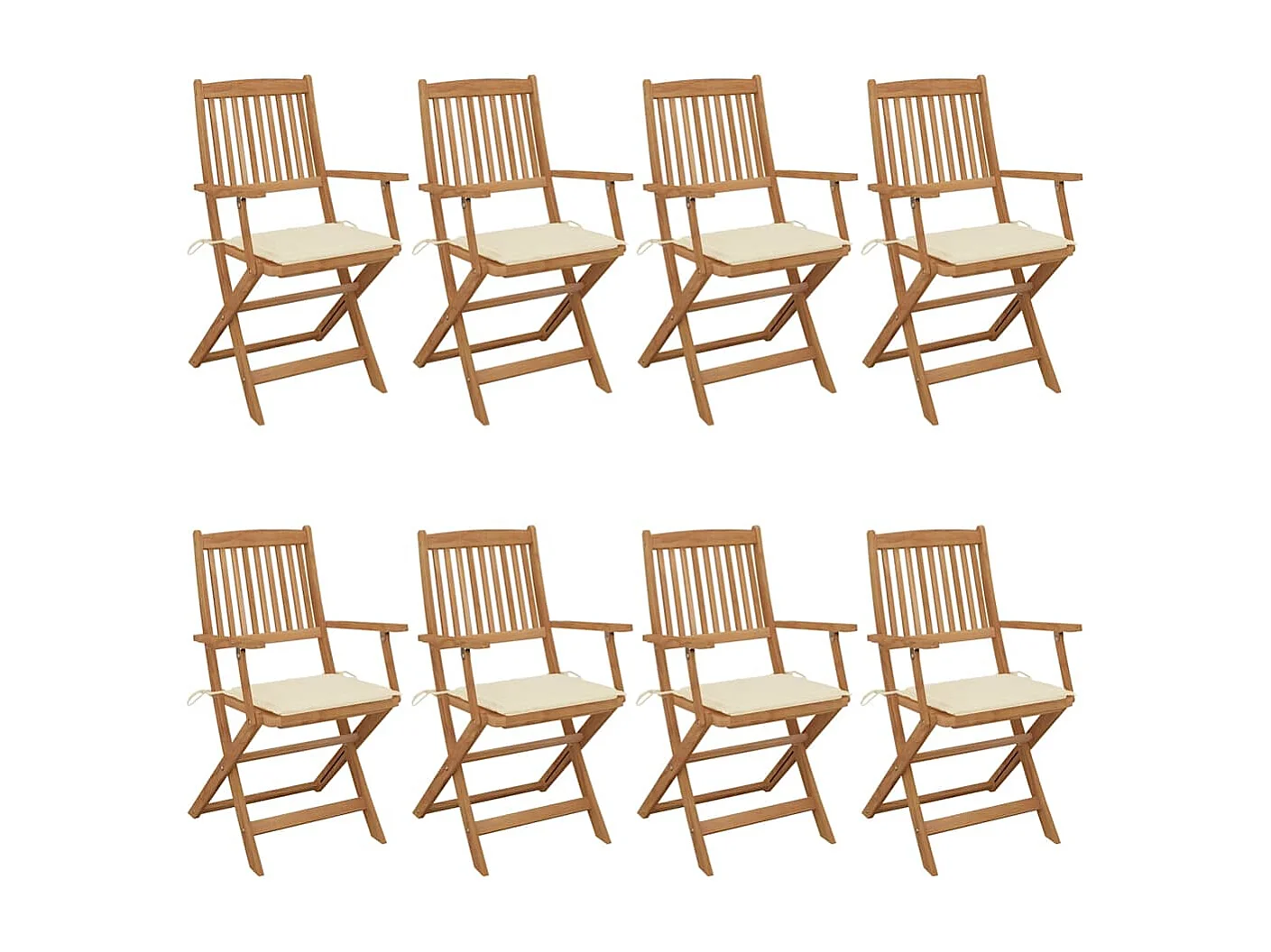Set di 8 sedie da giardino pieghevoli con cuscini in legno di acacia