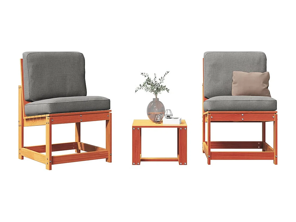 Conjunto de muebles de jardín de 3 piezas, cera marrón, madera maciza de pino