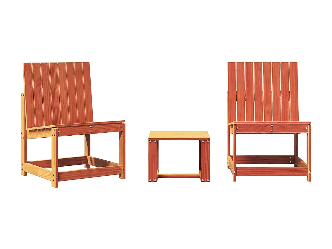 Conjunto de muebles de jardín de 3 piezas, cera marrón, madera maciza de pino