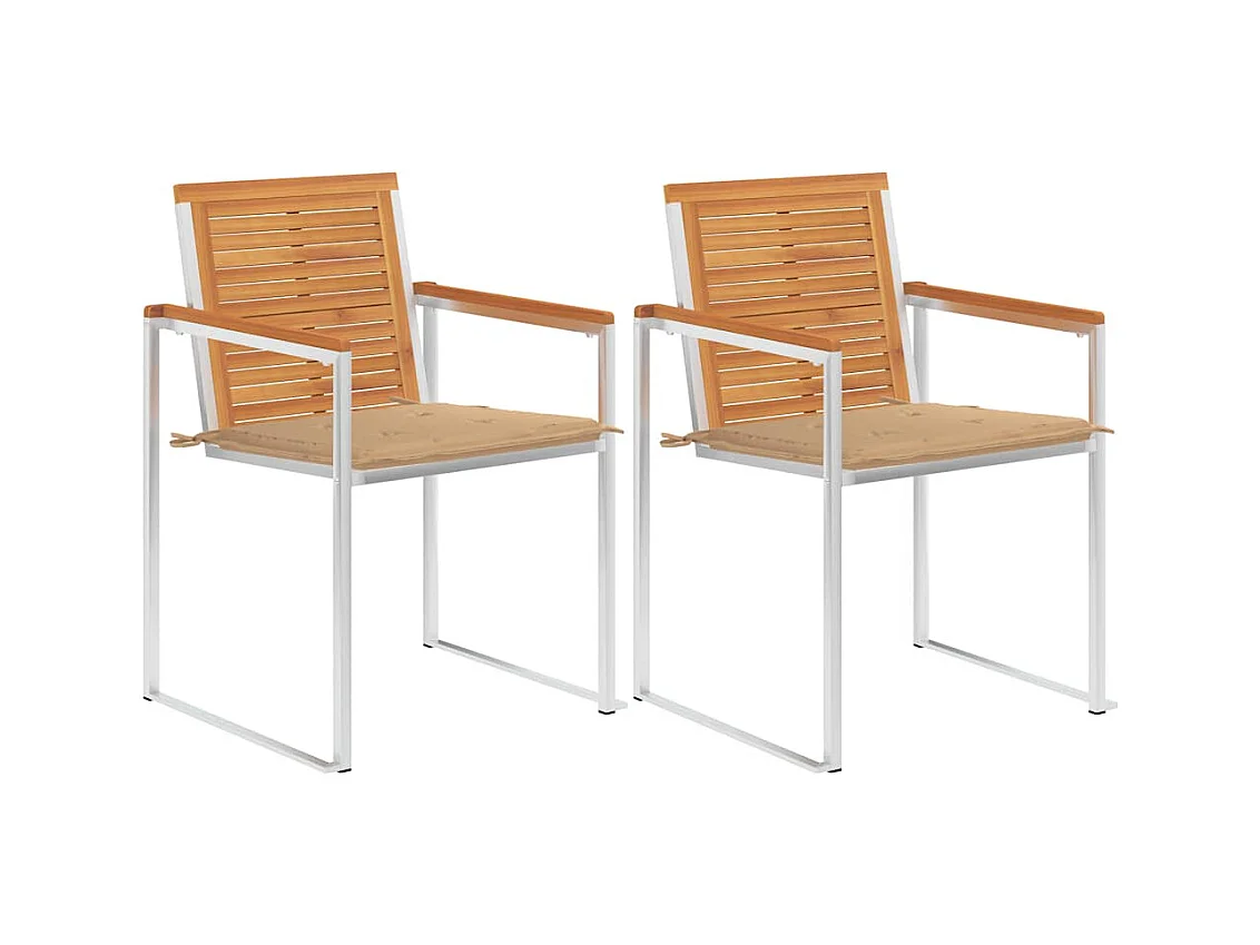 Chaises de jardin avec coussins lot de 2 Acacia solide et acier