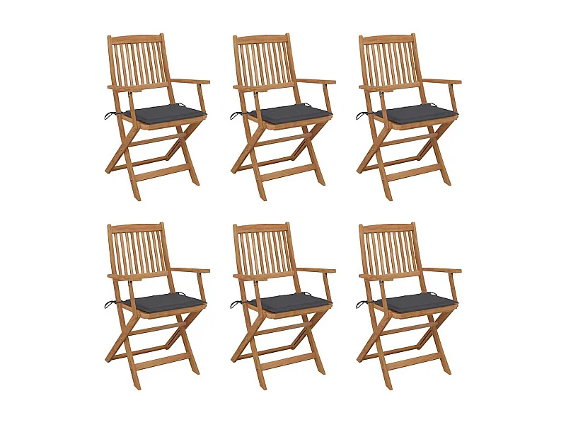 Chaises pliables de jardin lot de 6 avec coussins Bois d'acacia
