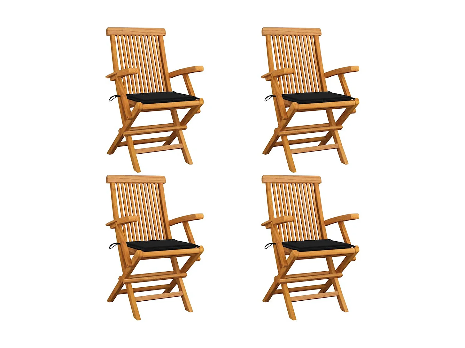 Chaises de jardin et coussins noir lot de 4 Bois de teck massif