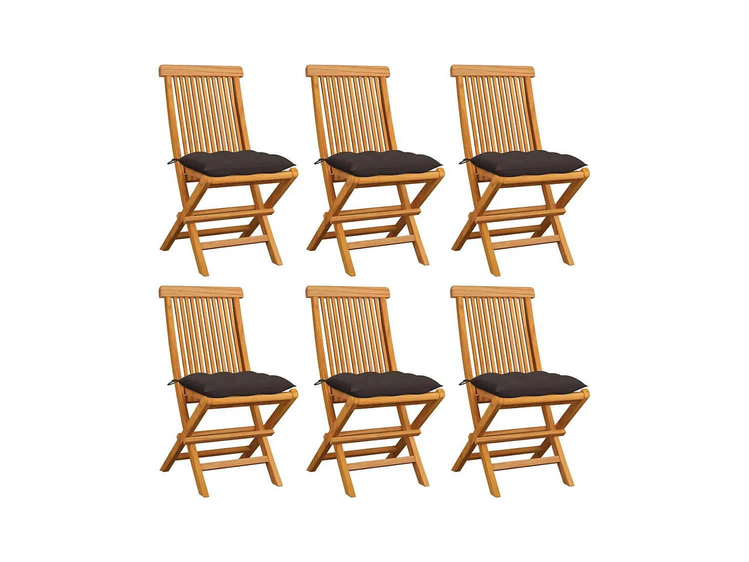 Juego de 6 sillas y cojines de jardín color topo Madera maciza de teca