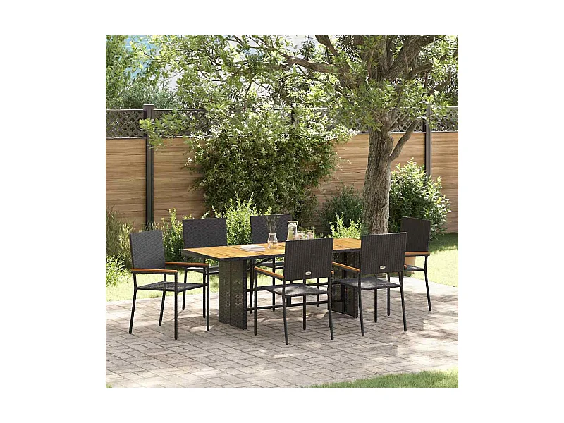 Set da pranzo da giardino 7 pezzi nero, marrone