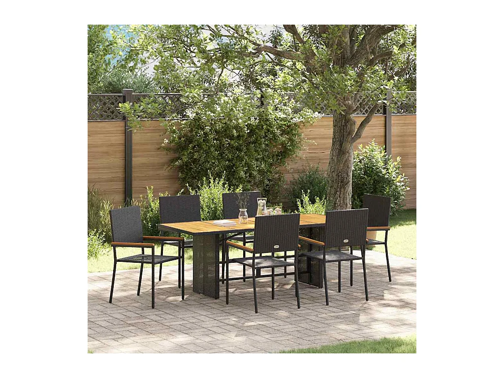 Ensemble de salle à manger pour jardin 7 pcs Noir, Marron