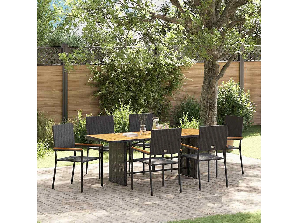 Ensemble de salle à manger pour jardin 7 pcs Noir, Marron