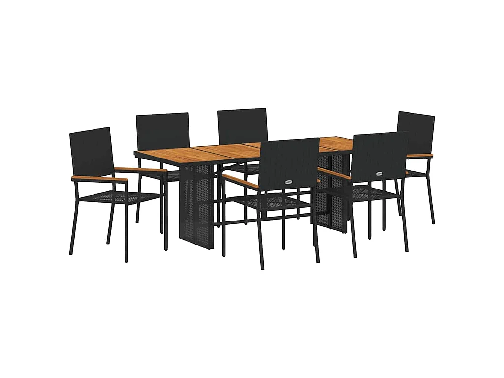 Set da pranzo da giardino 7 pezzi nero, marrone
