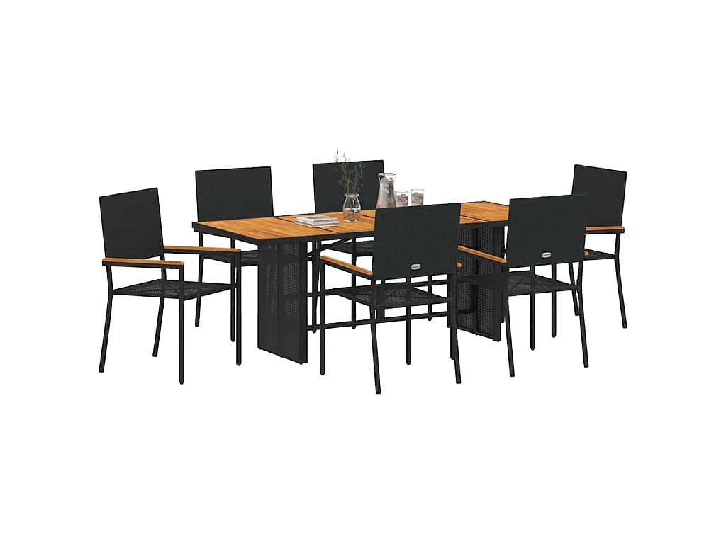 Set da pranzo da giardino 7 pezzi nero, marrone