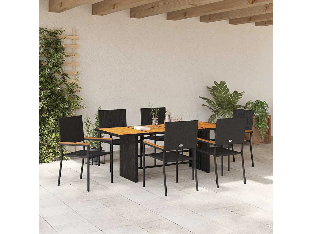 Set da pranzo da giardino 7 pezzi nero, marrone