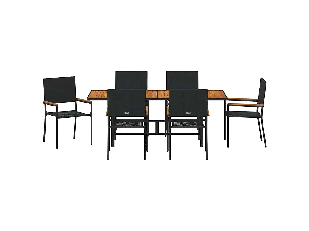 Set da pranzo da giardino 7 pezzi nero, marrone