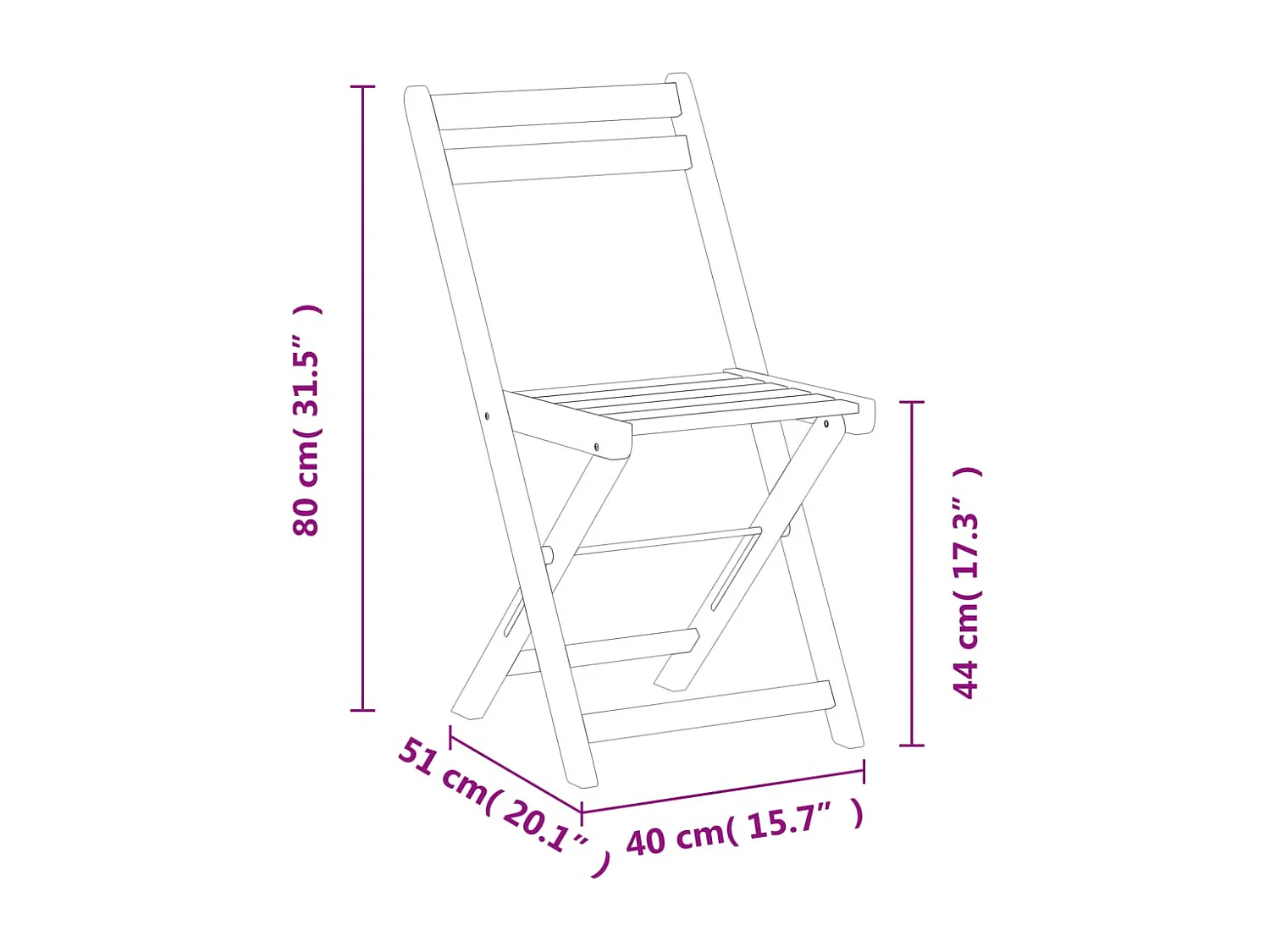 Set di 4 sedie pieghevoli da bistrot in legno massello di acacia