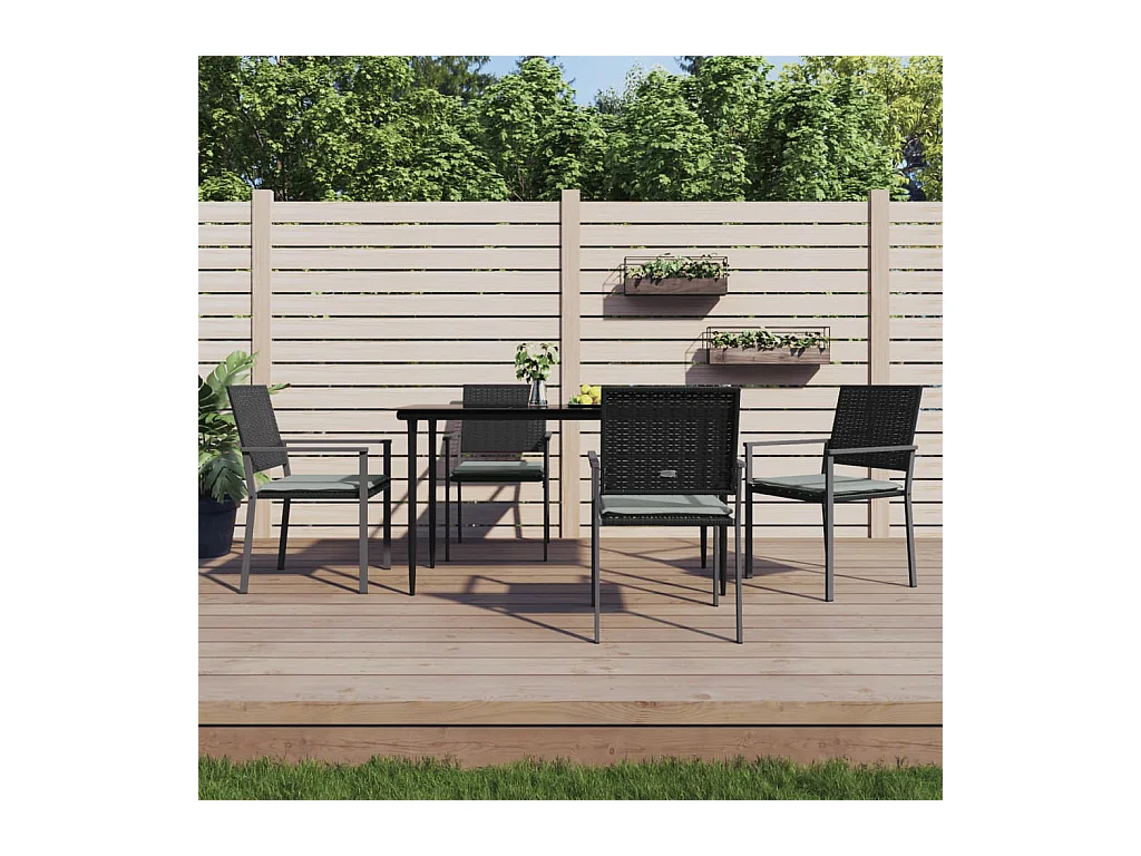 Chaises de jardin et coussins lot de 4 noir 54x62,5x89 cm rotin