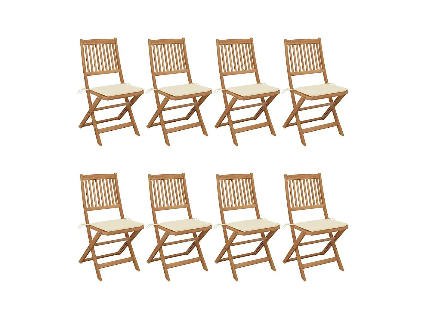 Conjunto de 8 sillas de jardín plegables con cojines de madera de acacia