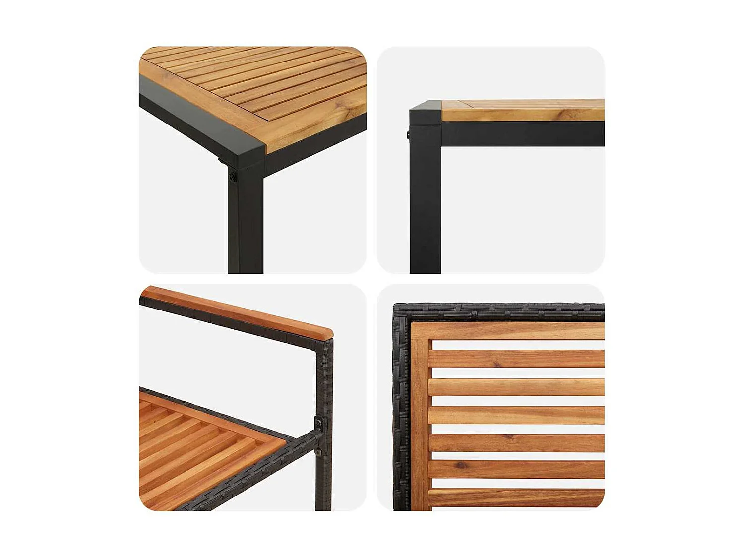 Set da pranzo da giardino 5 pezzi, nero, legno