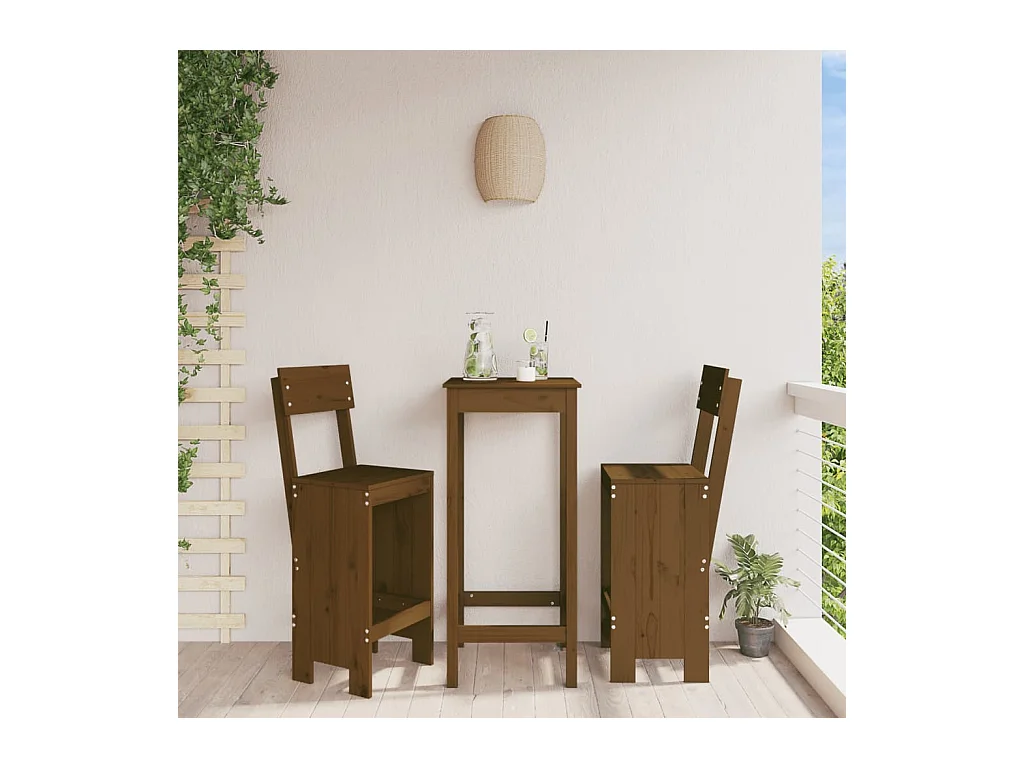 Set di 2 sgabelli, marrone miele, 40x48,5x115,5 cm, legno di pino massello