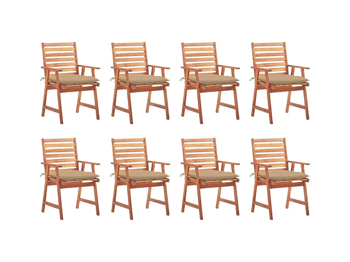 Set van 8 tuinstoelen en kussens van massief acaciahout