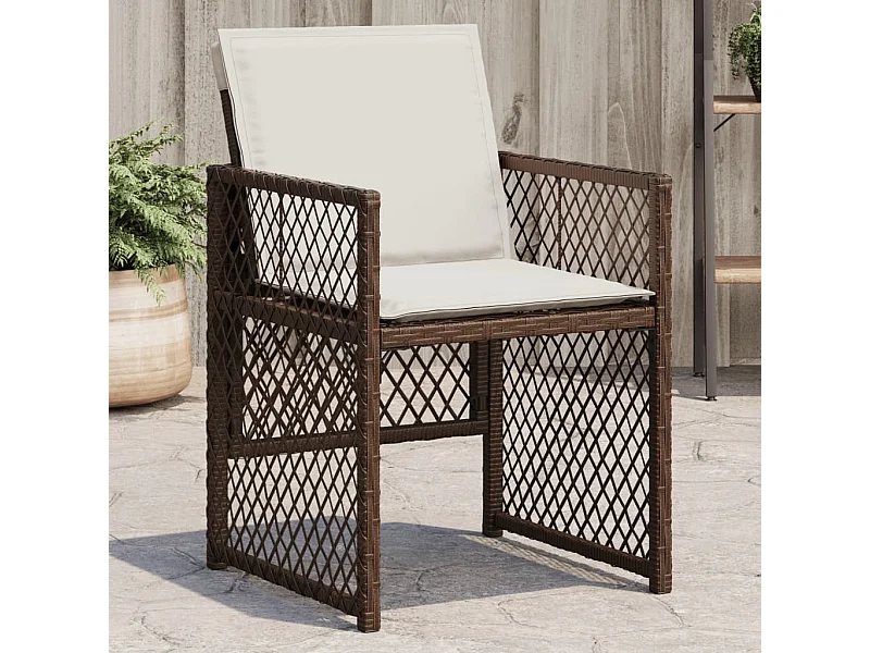 Tuinstoelen met kussens, set van 4, bruin, gevlochten hars