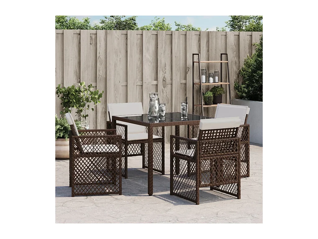 Tuinstoelen met kussens, set van 4, bruin, gevlochten hars