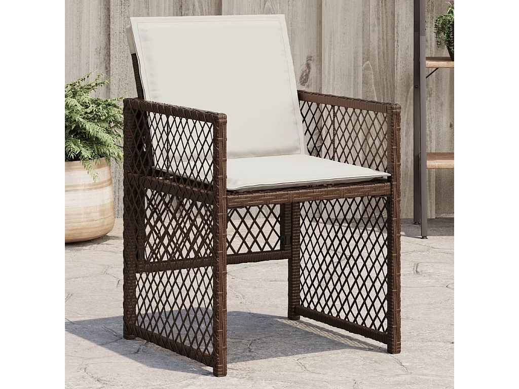 Chaises de jardin avec coussins lot de 4 marron résine tressée