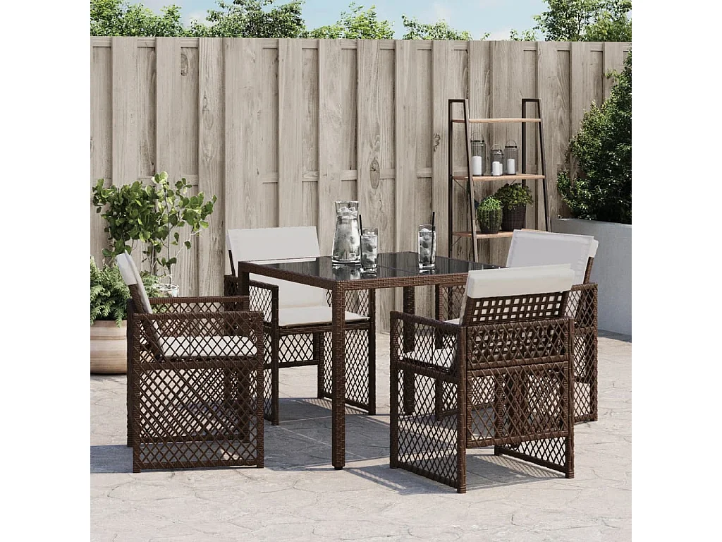 Chaises de jardin avec coussins lot de 4 marron résine tressée