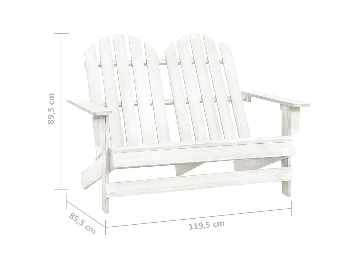 Sedia da giardino Adirondack a 2 posti in legno massello di abete, bianca