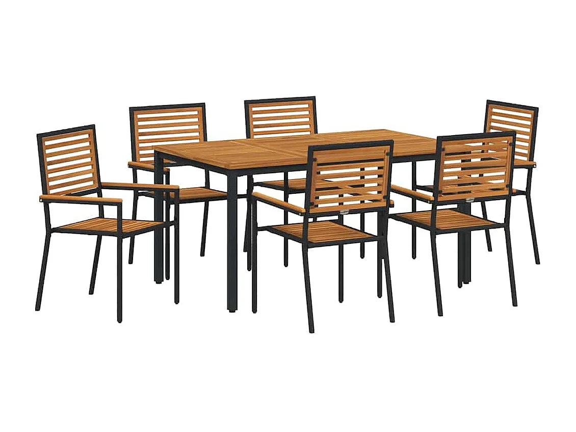 Juego de comedor de jardín de 7 piezas, color negro