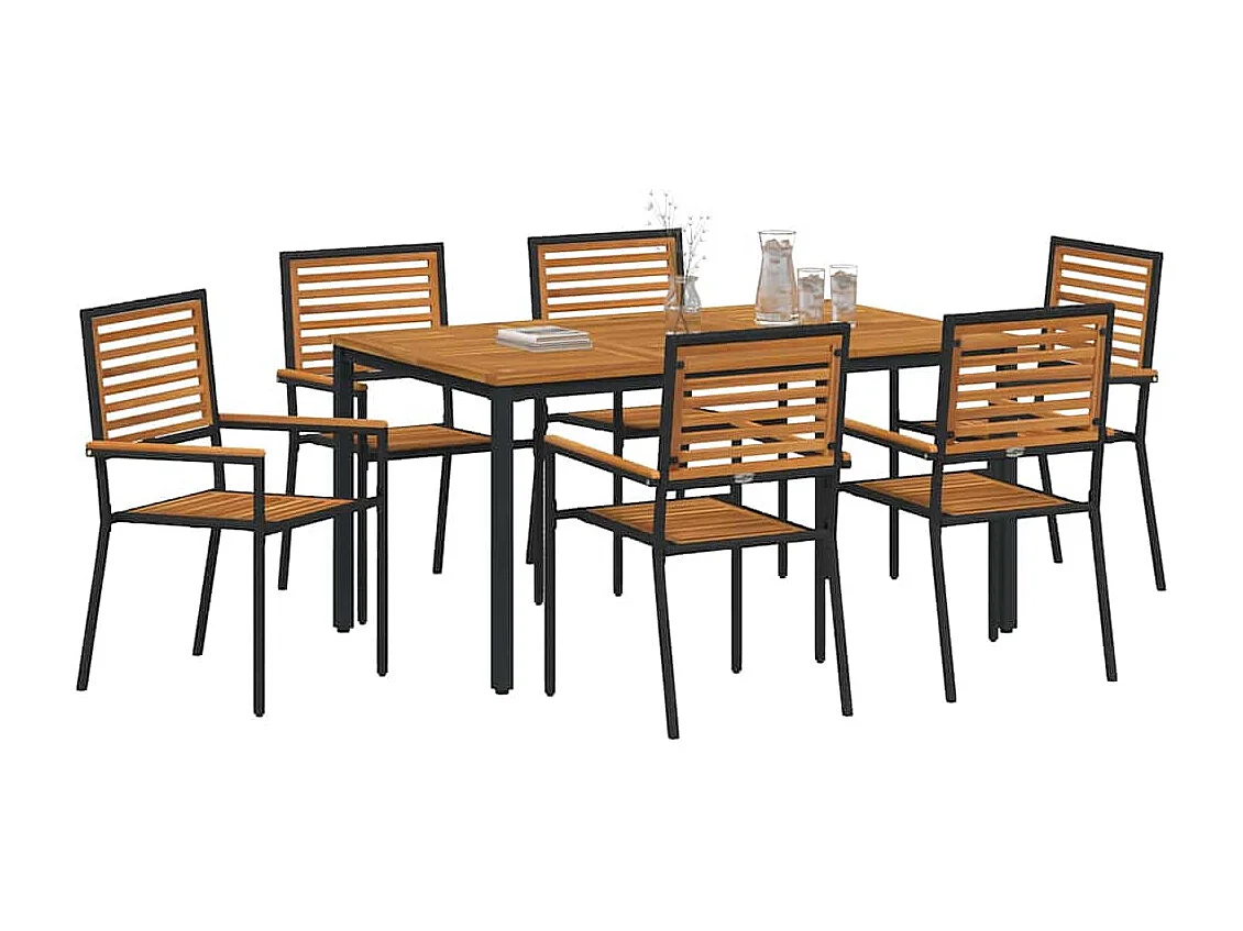 Juego de comedor de jardín de 7 piezas, color negro