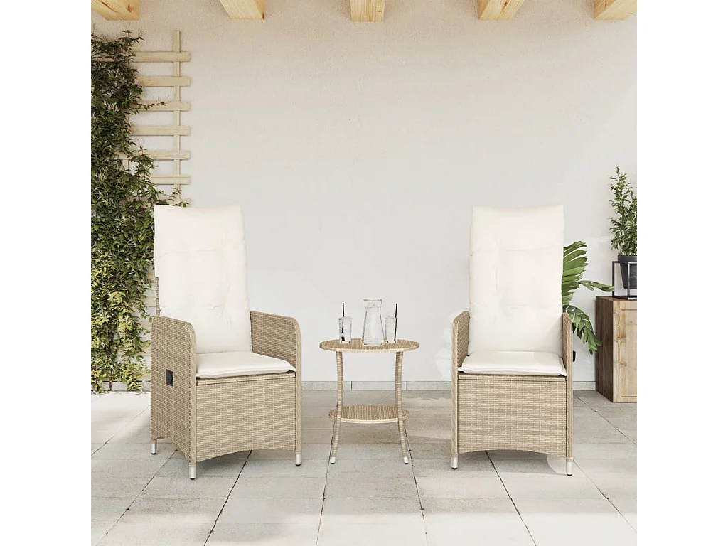 Set di 2 sedie da giardino reclinabili con tavolo in rattan beige