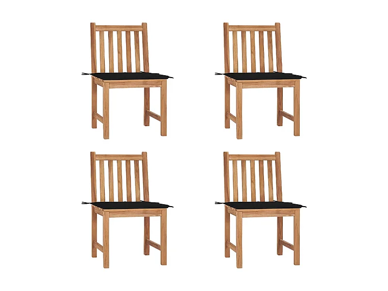 Chaises de jardin lot de 4 avec coussins Bois de teck massif