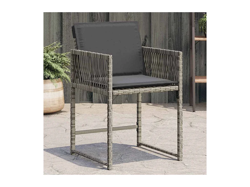 Tuinstoelen met kussens, set van 4, grijs, geweven hars